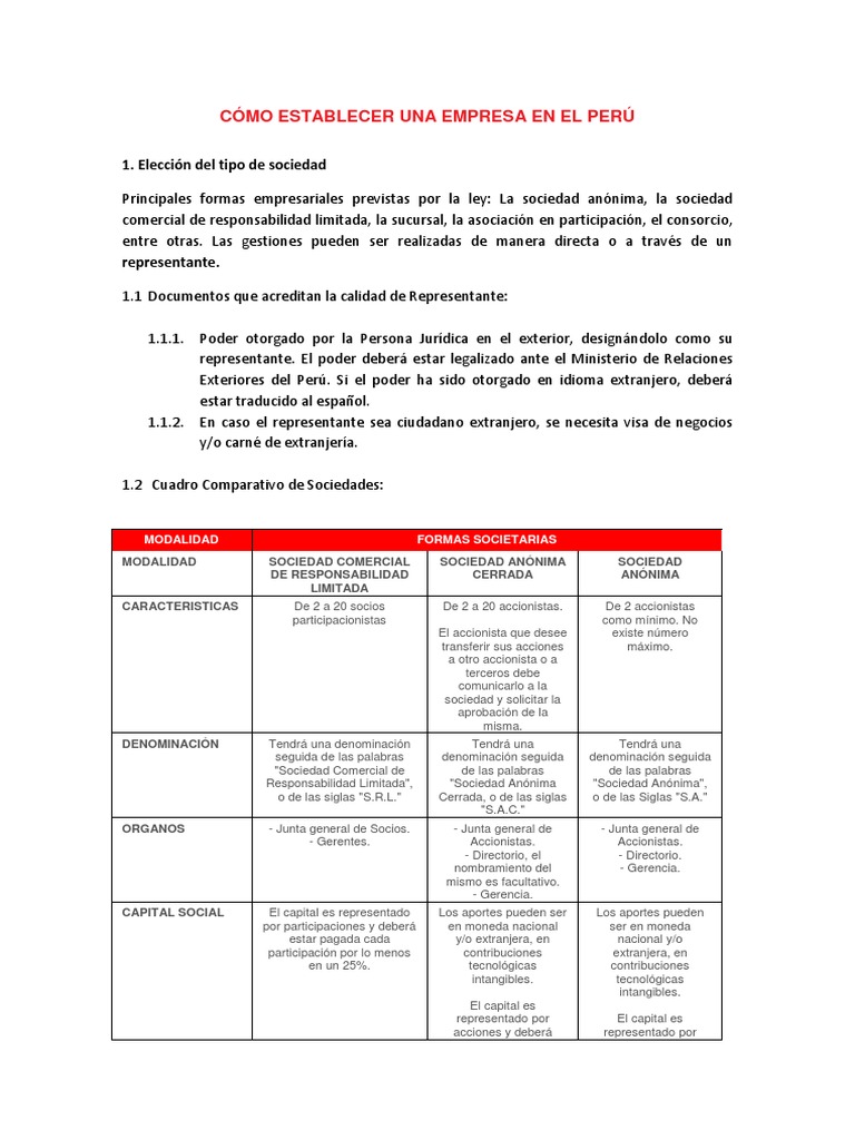 Como Establecer Una Empresa en El Peru PDF | PDF
