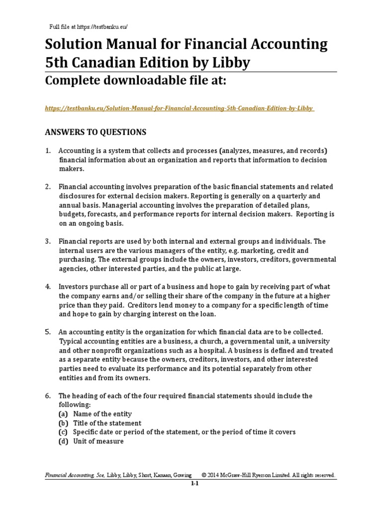 Libby Libby Short Financial Accounting Solutions Manual