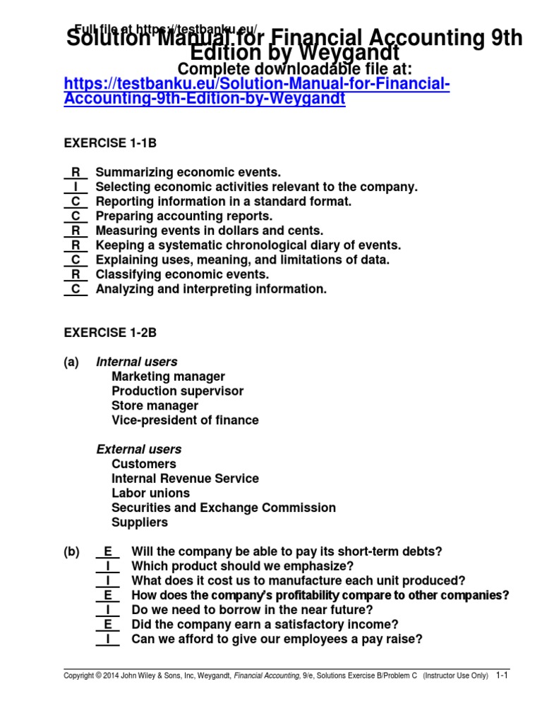 Solution Manual For Financial Accounting 9th Edition by Weygandt PDF