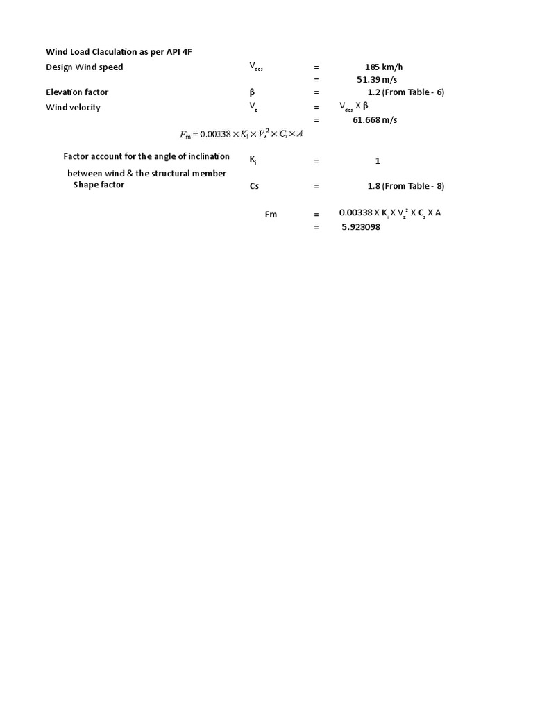 Wind Load Calculation per API 4F | PDF