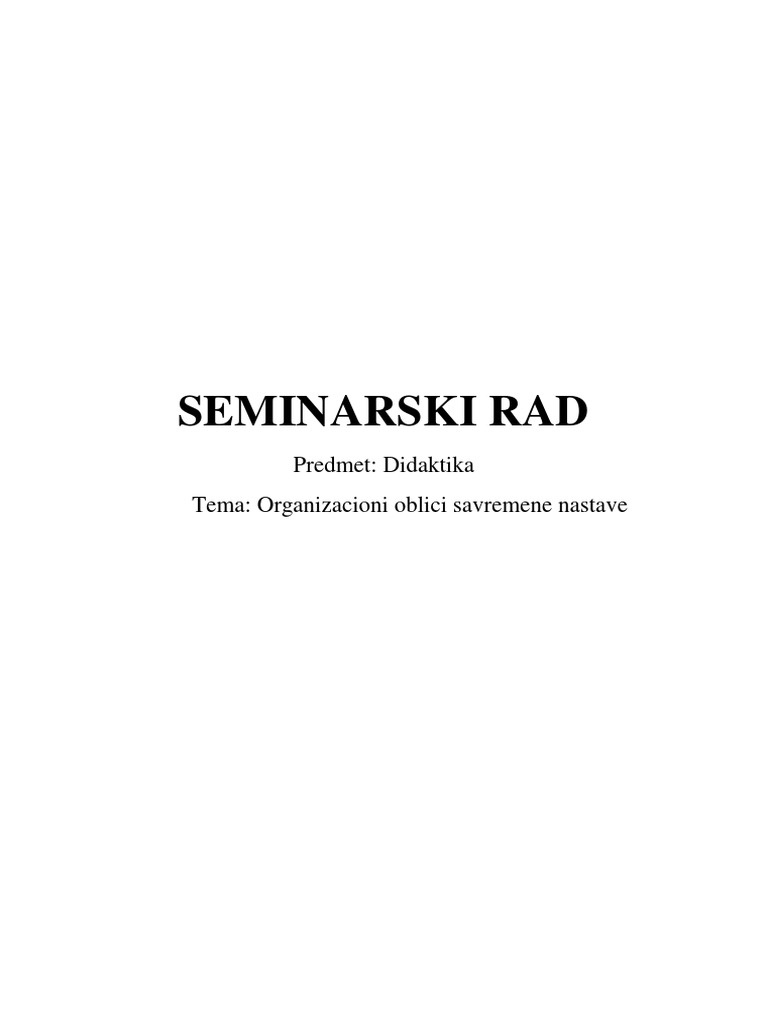 Organizacioni Oblici Savremene Nastave | PDF