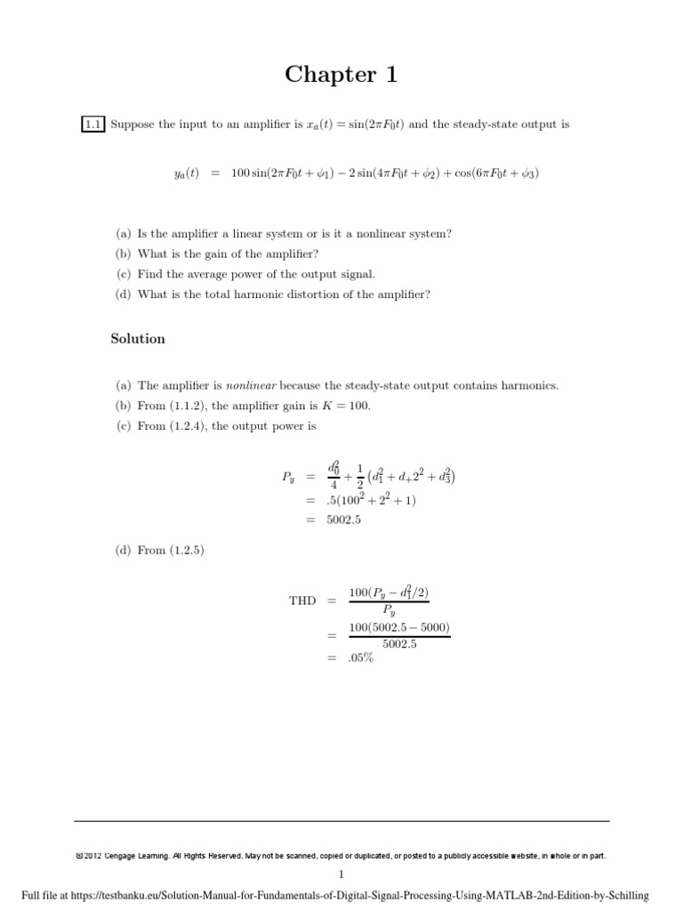 Solution Manual For Fundamentals of Digital Signal Processing Using MATLAB 2nd Edition by