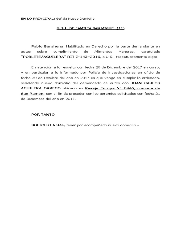 Señala Nuevo Domicilio Escrito Civil | PDF