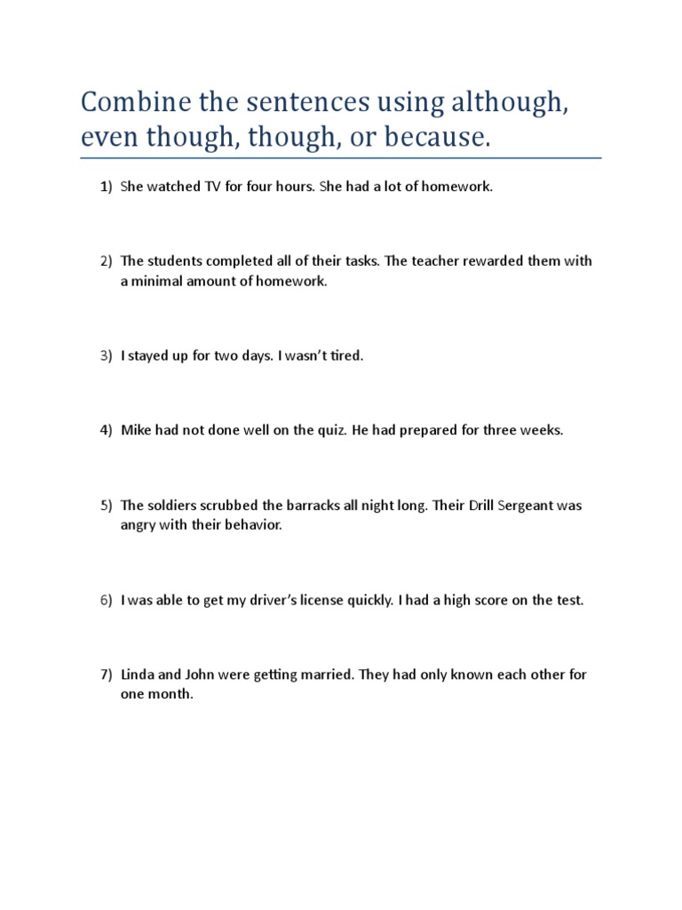 Although vs. Because | PDF