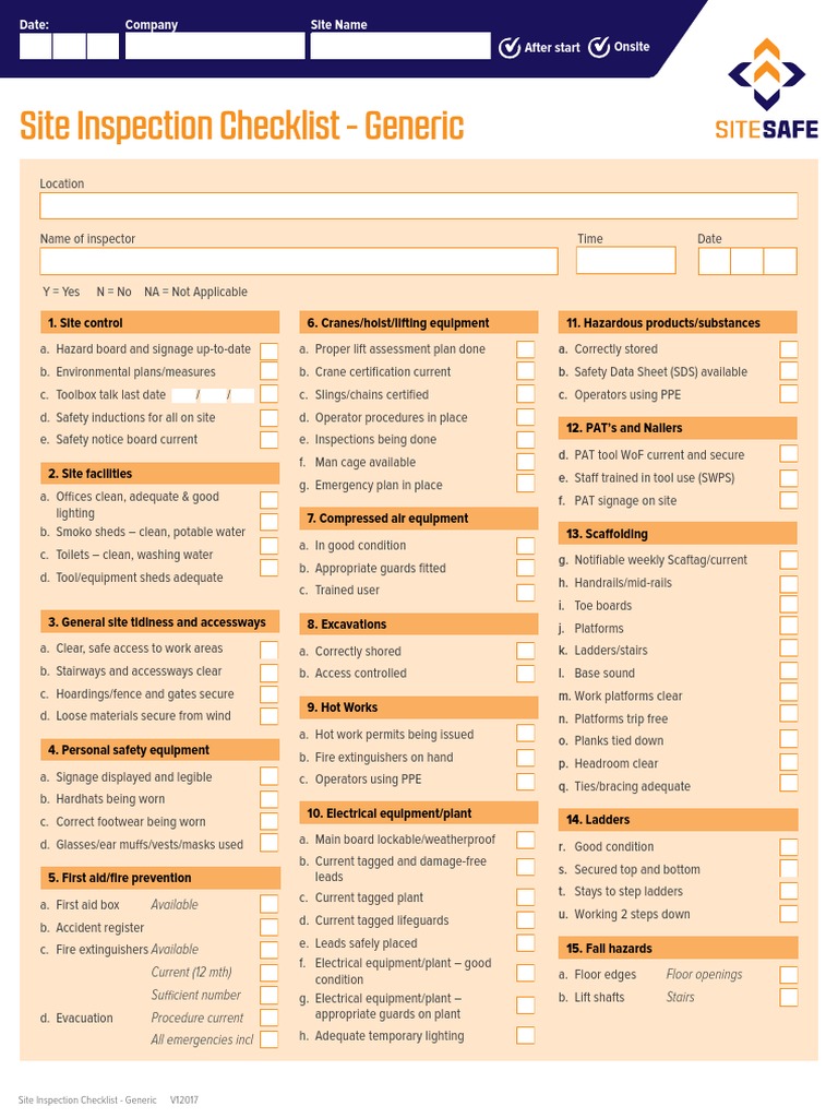 SSSP Site Inspection Checklist Generic Interactive | PDF | Personal ...