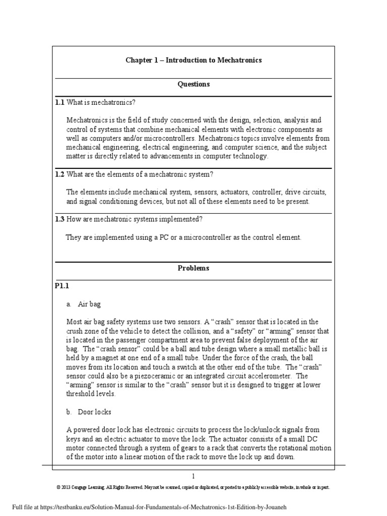 Solution Manual For Fundamentals of Mechatronics 1st Edition by Jouaneh ...