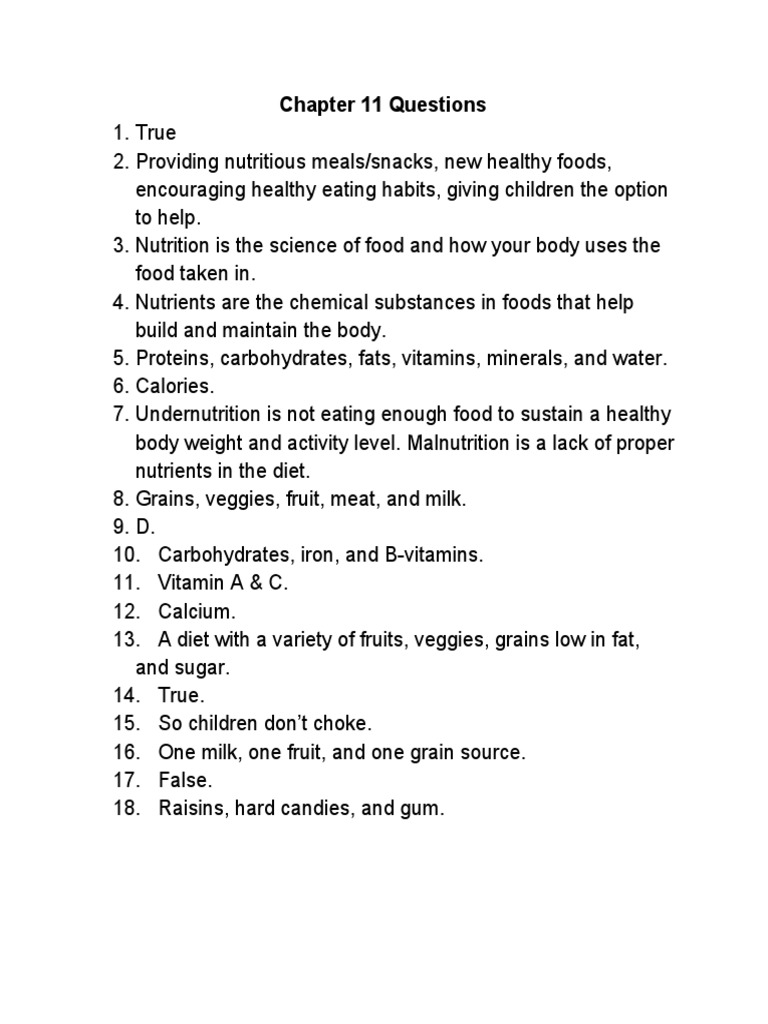 Chapter 11 Nutrition Questions and Answers | PDF | Malnutrition | Nutrition