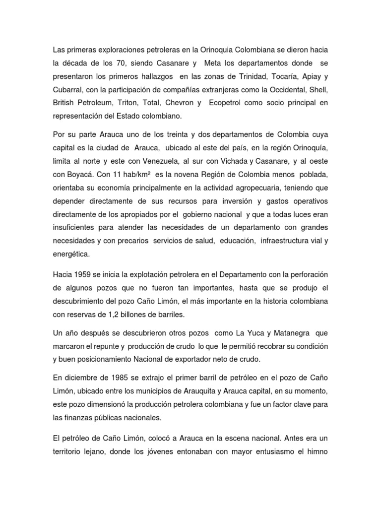 Yacimientos Petroleros en la Orinoquía | PDF | Petróleo | Colombia