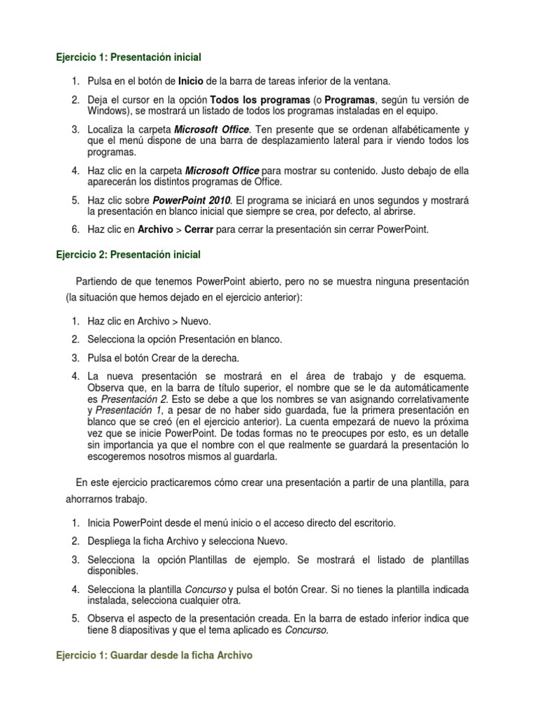 Ejercicios Prácticos de PowerPoint 2010 | PDF | Point and Click ...