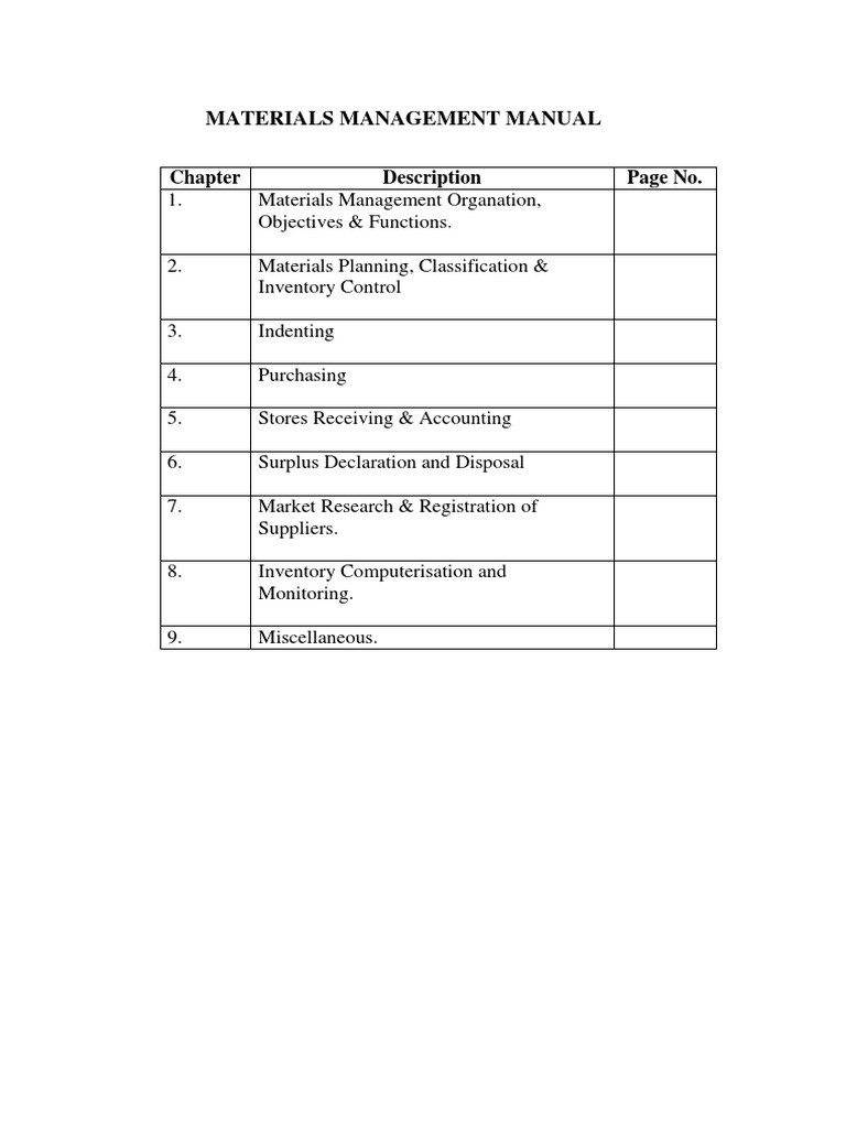 A Comprehensive Materials Management Manual Covering Organizational