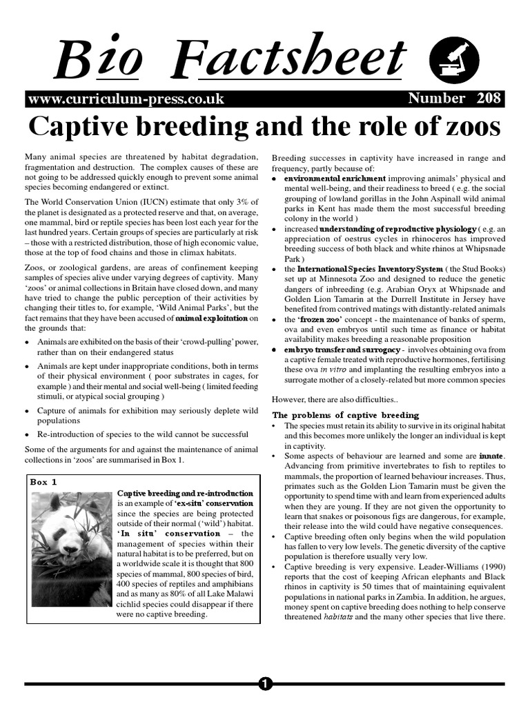 Captive Breeding and The Role of Zoos PDF | PDF | Zoo | Endangered Species