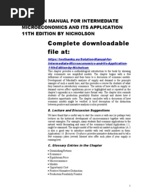 Solution Manual For Intermediate Microeconomics And Its Application 11th Edition By Nicholson Pdf Supply And Demand Economics
