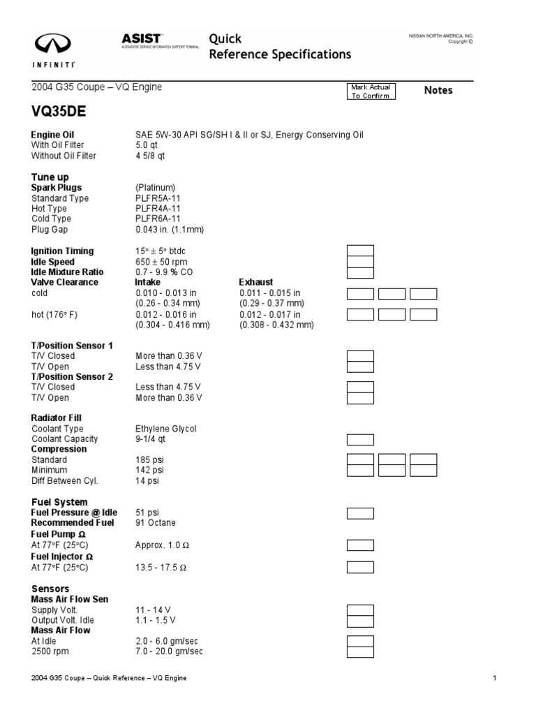 2004 Infiniti G35 Coupe Quick Reference Specs | PDF | Battery (Electricity)  | Brake, image size:768x1024