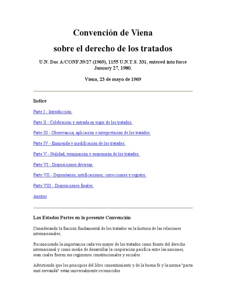 Convención de Viena Sobre Derecho de Los Tratados PDF | PDF | Tratado ...