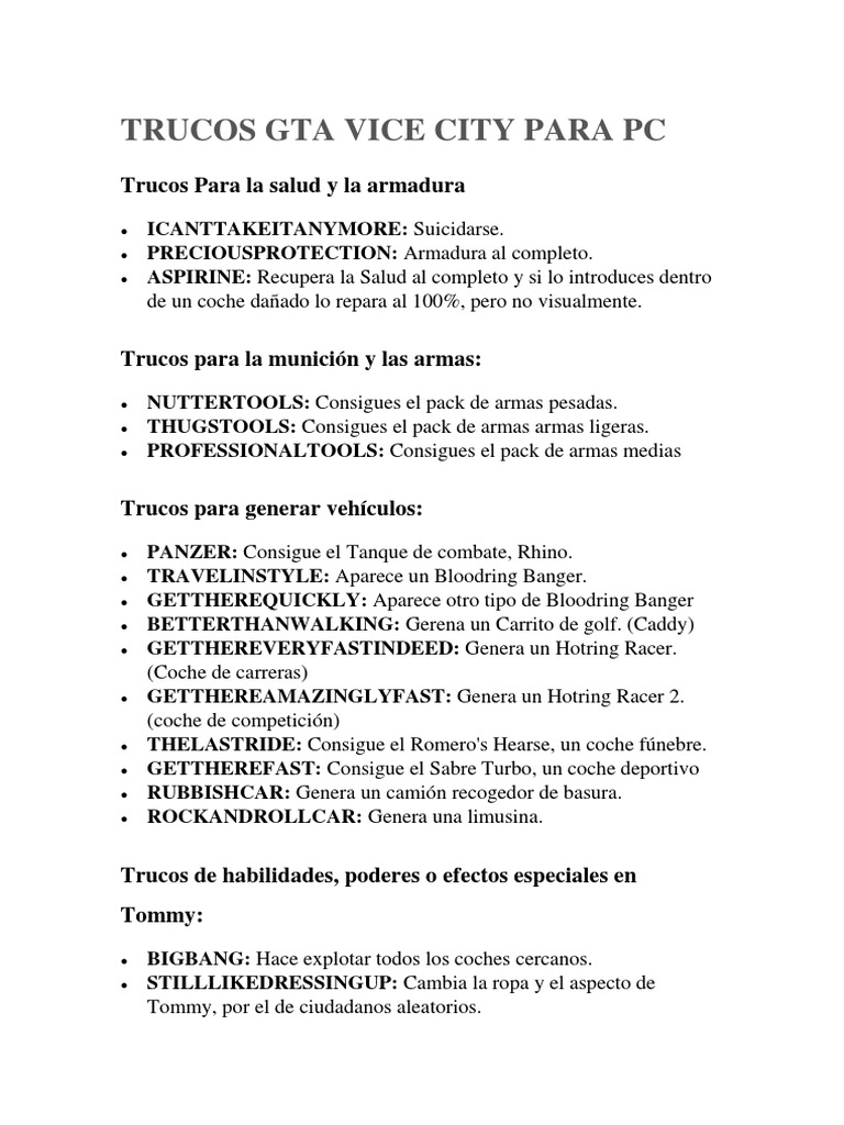 Trucos Gta Vice City para PC PDF Lazer Esportes