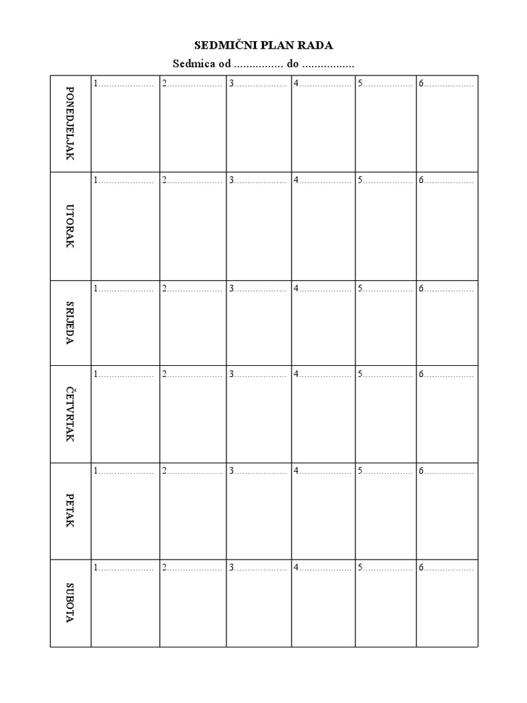 Sedmični Plan | PDF