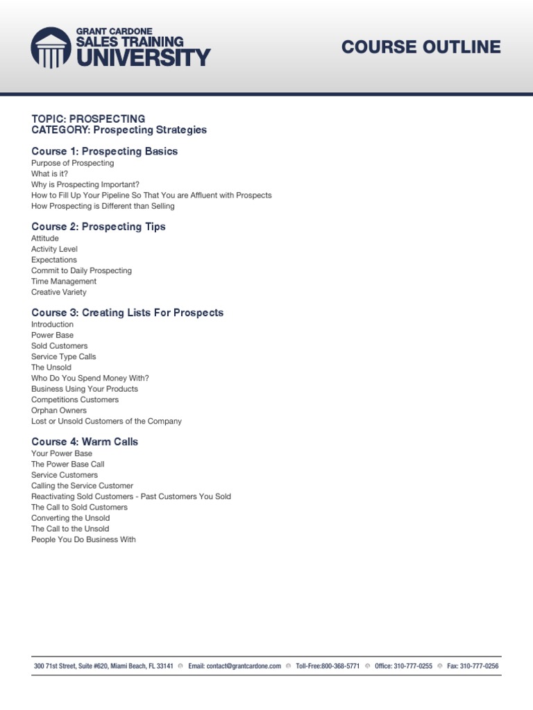 Cardone Courseoutline | PDF | Down Payment | Sales