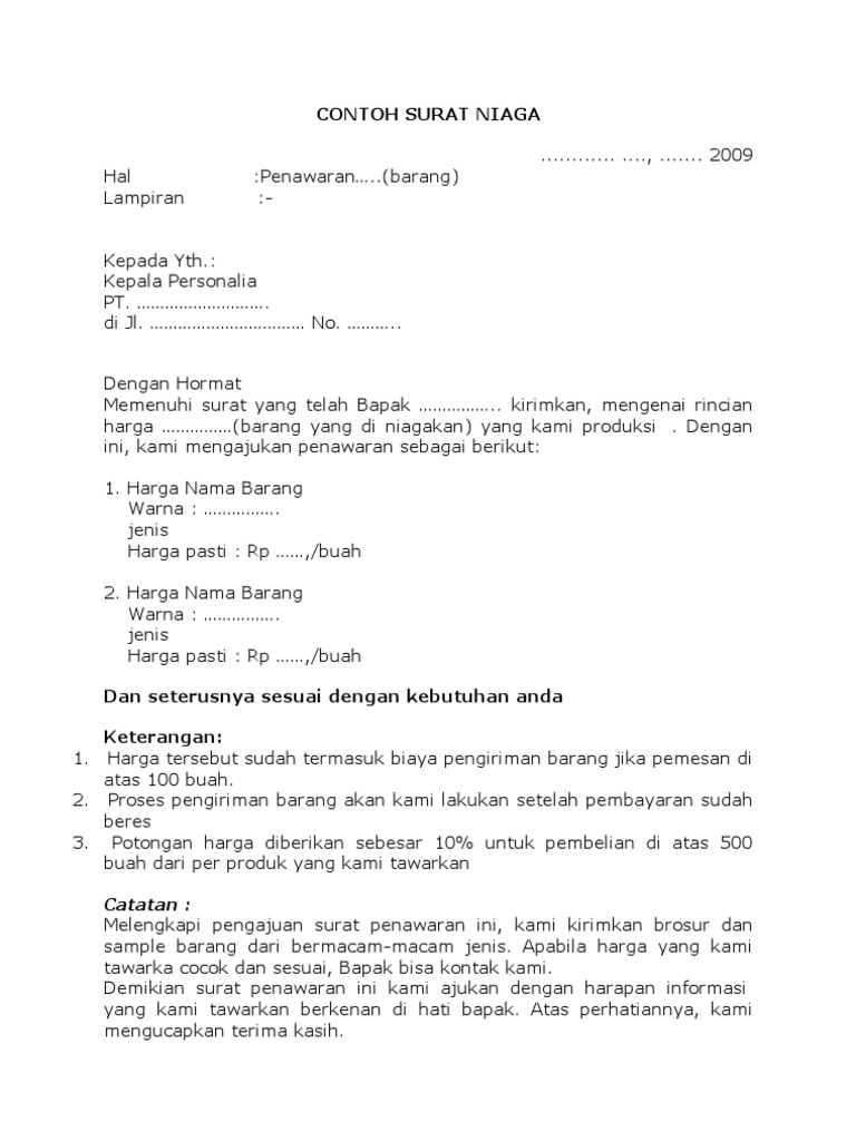 Contoh Surat Niaga