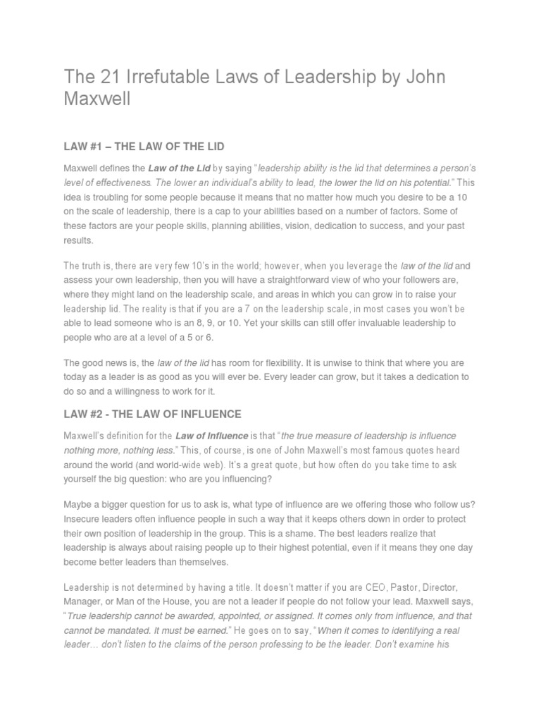 21 Laws of Leadership by John Maxwell | PDF | James T. Kirk | Leadership