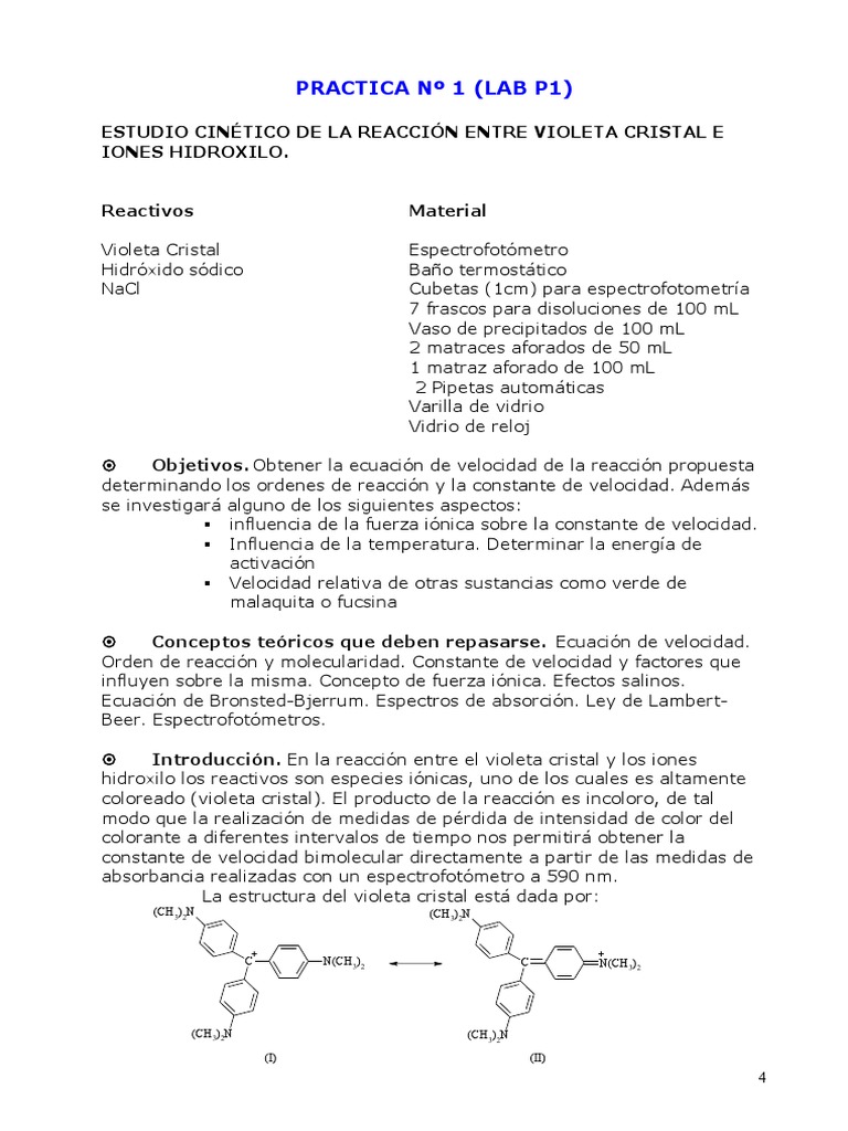 of the reaction between crystal violet and hydroxide ions