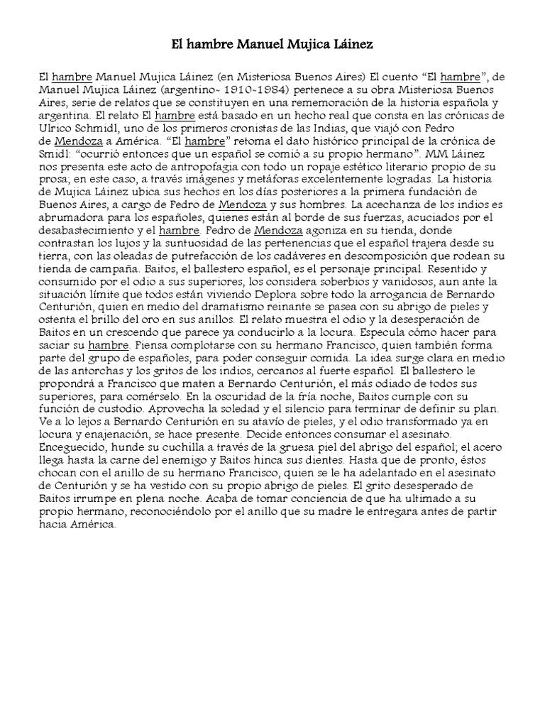Resumen El Hambre Manuel Mujica Láinez Pdf