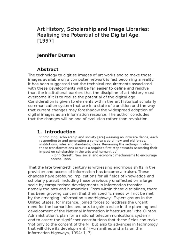 Art History, Scholarship and Image Libraries Realising The Potential