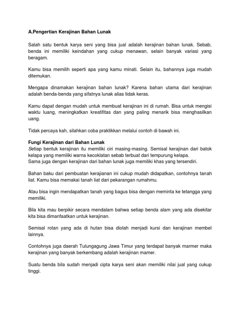 Contoh Kerajinan Bahan Lunak Alami Dan Buatan