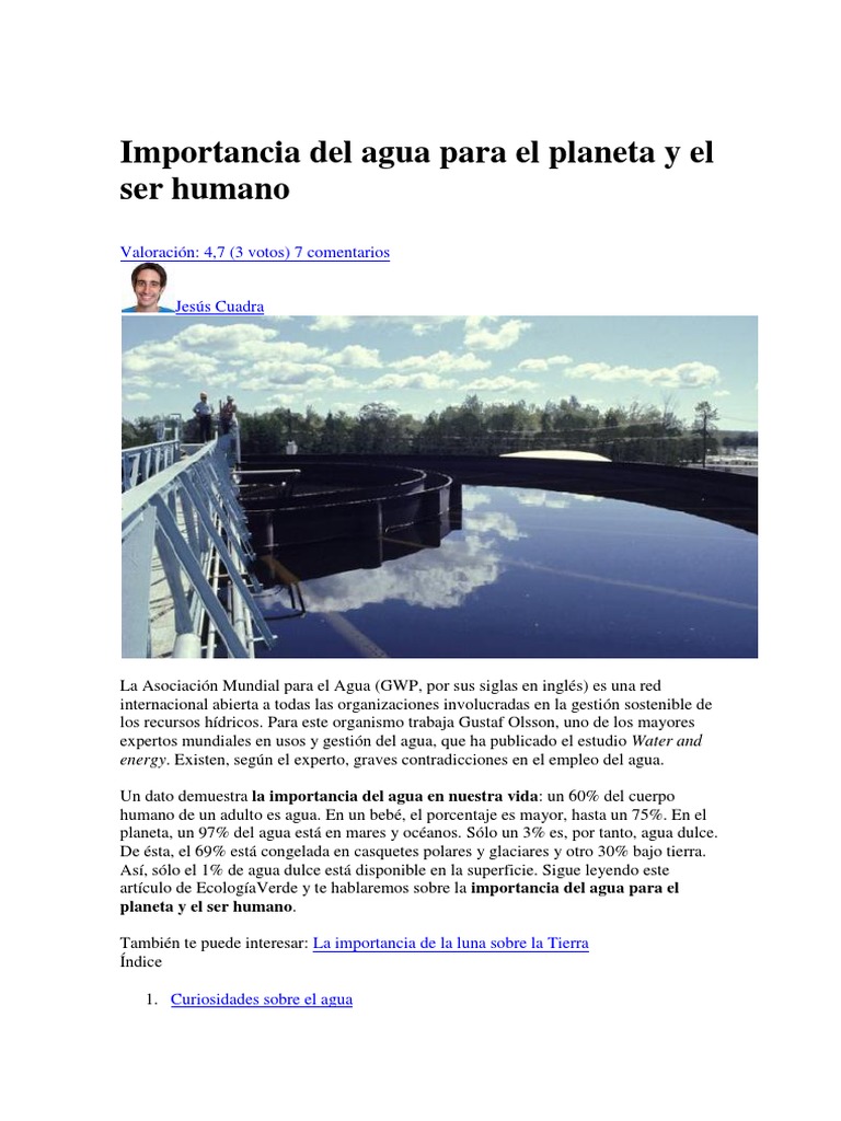 Importancia Del Agua para El Planeta y El Ser Humano | PDF | Tierra | Agua