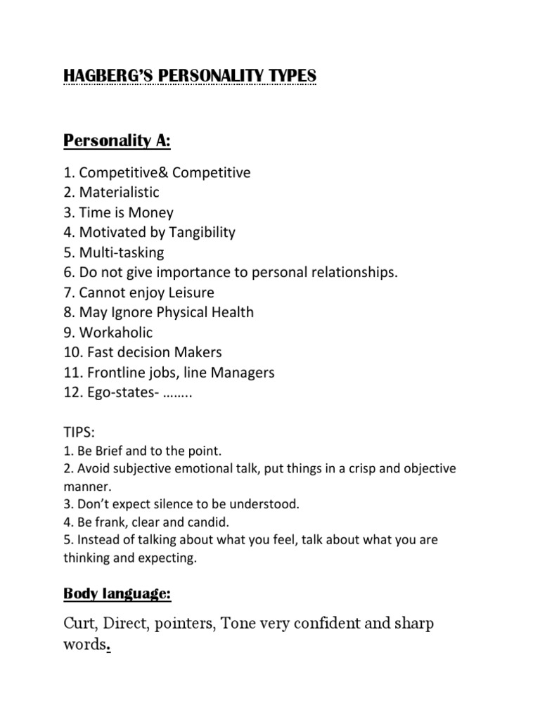 Understanding Hagberg's Personality Types | PDF | Body Language ...