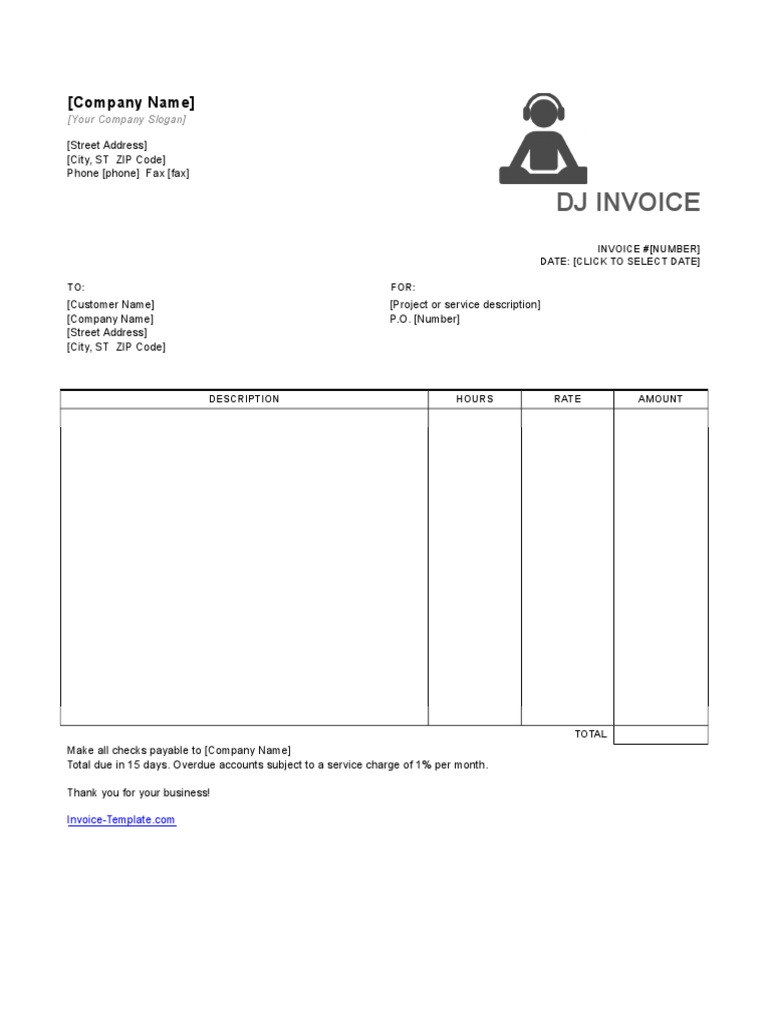 dj invoice template pdf business business general
