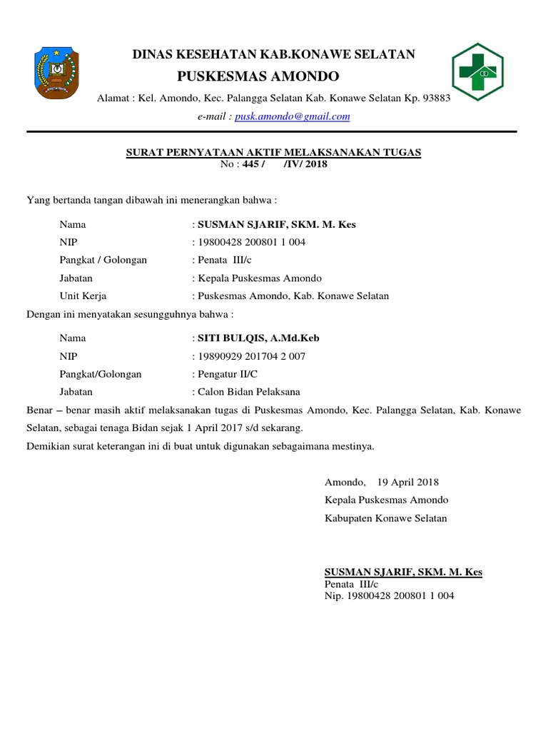 Surat Keterangan Aktif Melaksanakan Tugas Docx 1 Januari 2018 31 Maret 2018 15 Januari 2018.