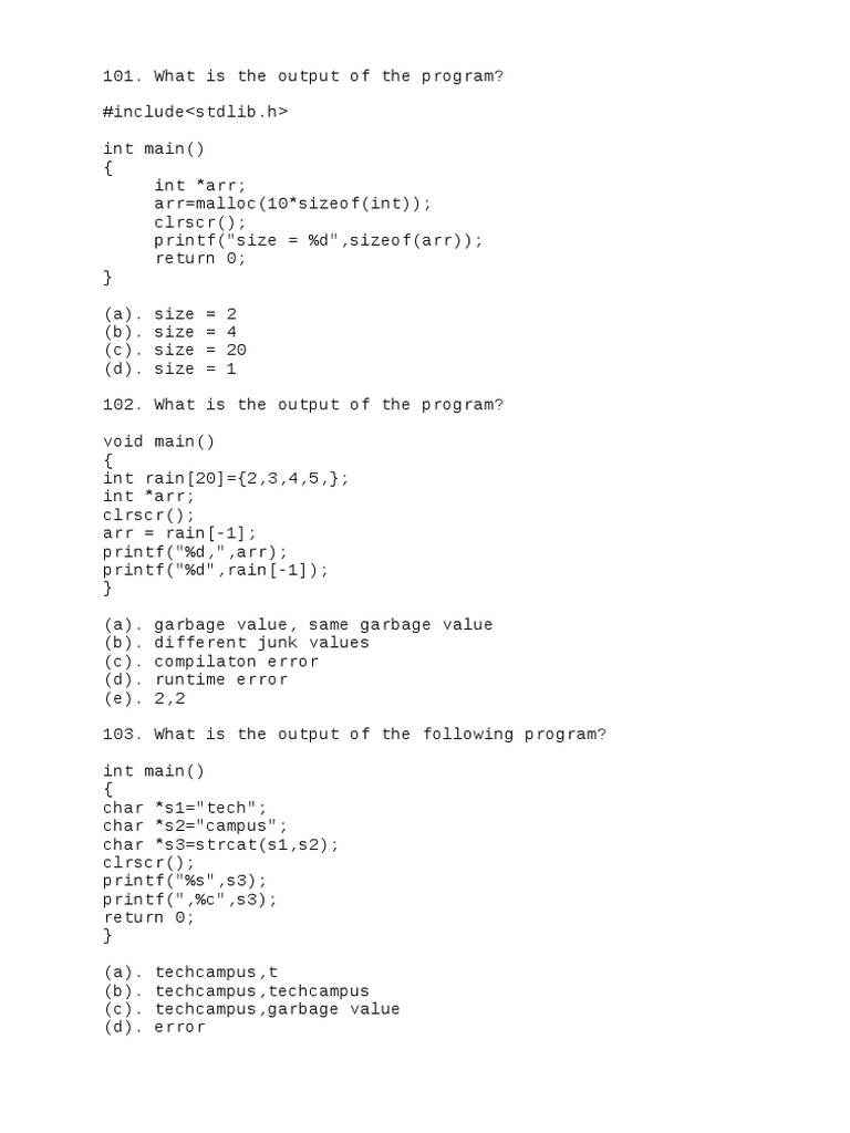 C Programming Output Questions and Answers | PDF | Software | Software ...