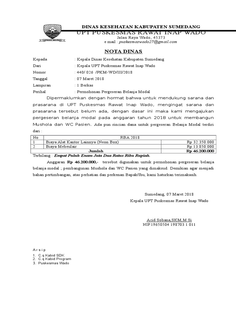Nota Dinas Pengajuan Mushola | PDF