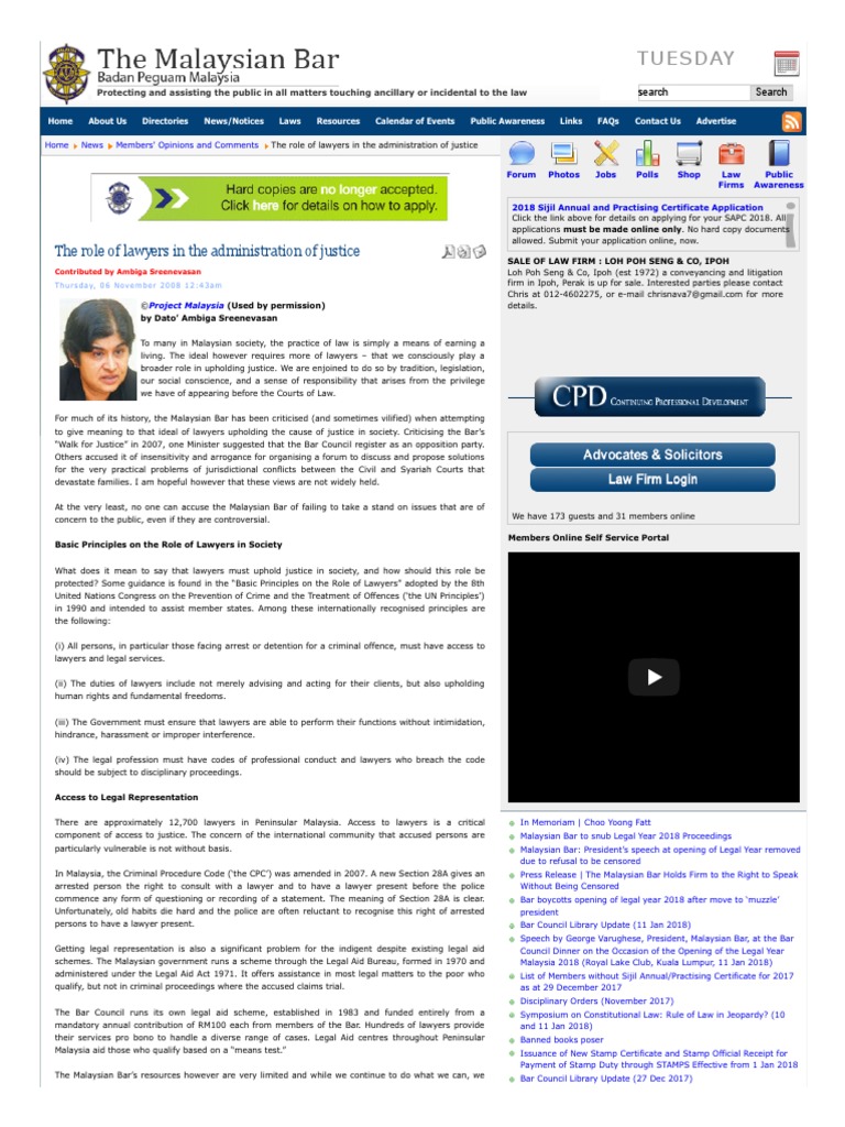 The Malaysian Bar The Role of Lawyers in The Administration of