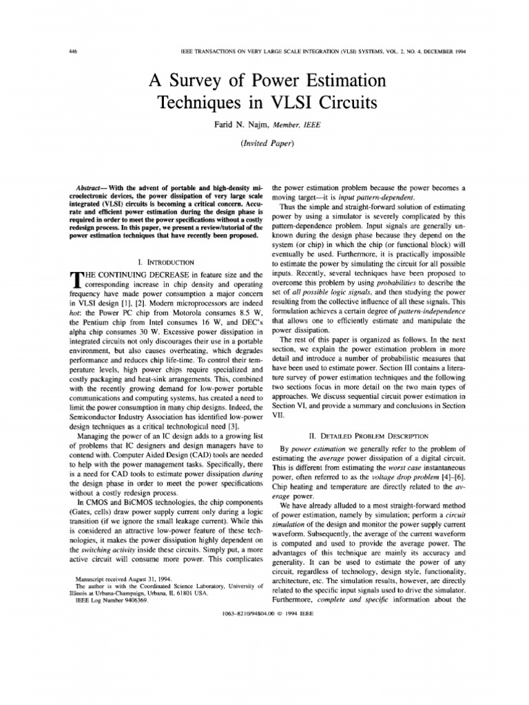 A Survey of Power Estimation: Techniques in Circuits | PDF | Integrated ...