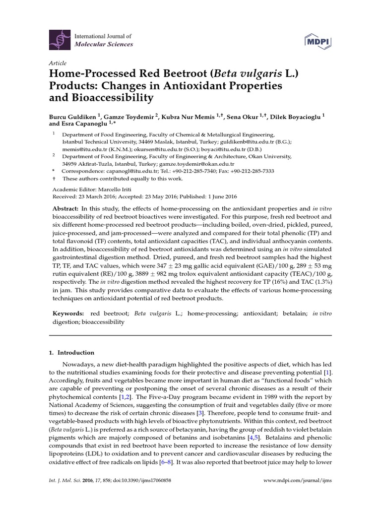 Home-Processed Red Beetroot (Beta Vulgaris L.) Products: Changes in ...