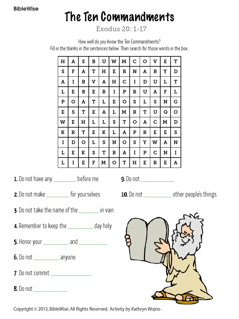 Ten Commandments Word Search For Kids
