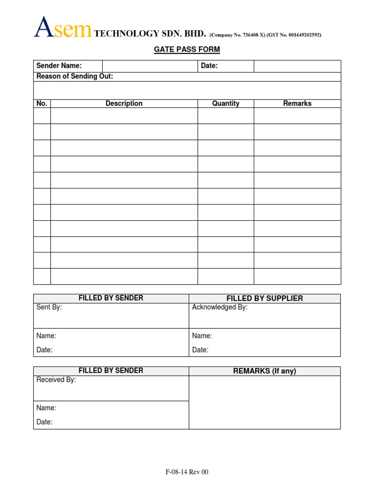 Gate Pass Form Template | PDF