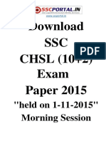 SSC CHSL Exam Paper 2015 Held On 1 11 2015 Morning Session PDF