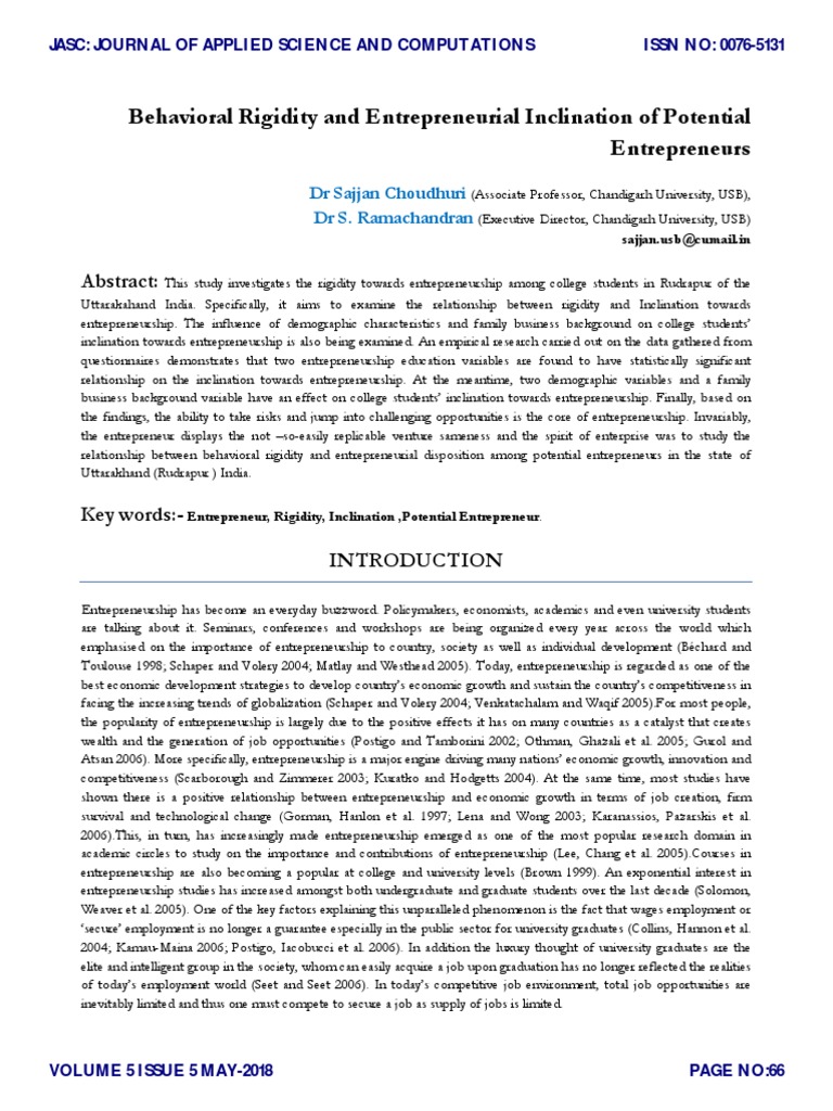 Behavioral Rigidity and Entrepreneurial Inclination of Potential ...