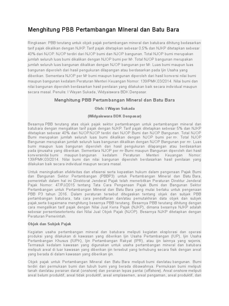 Menghitung Pbb Pertambangan Mineral Dan Batu Bara Pdf