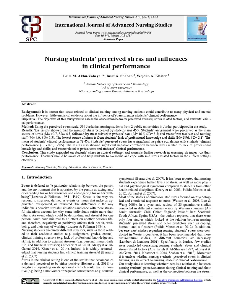 Nursing Students' Perceived Stress and Influences in Clinical ...