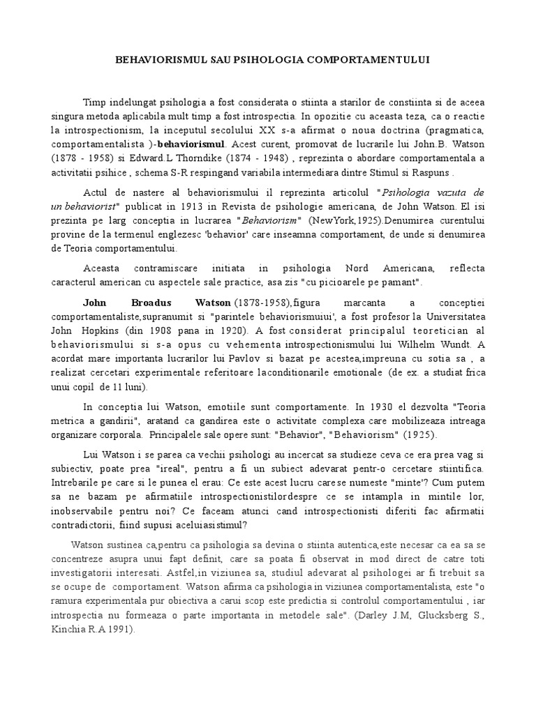 BEHAVIORISMUL Referat | PDF