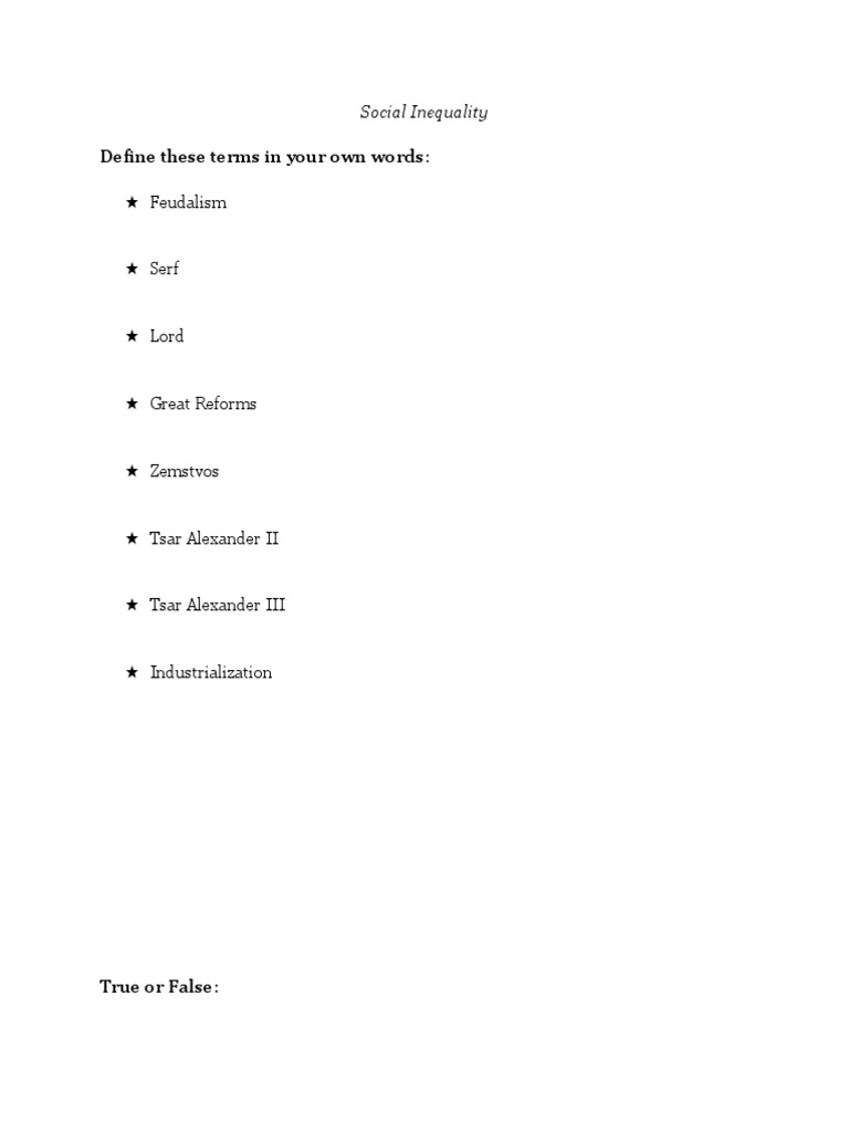 Social Inequality Worksheet | PDF