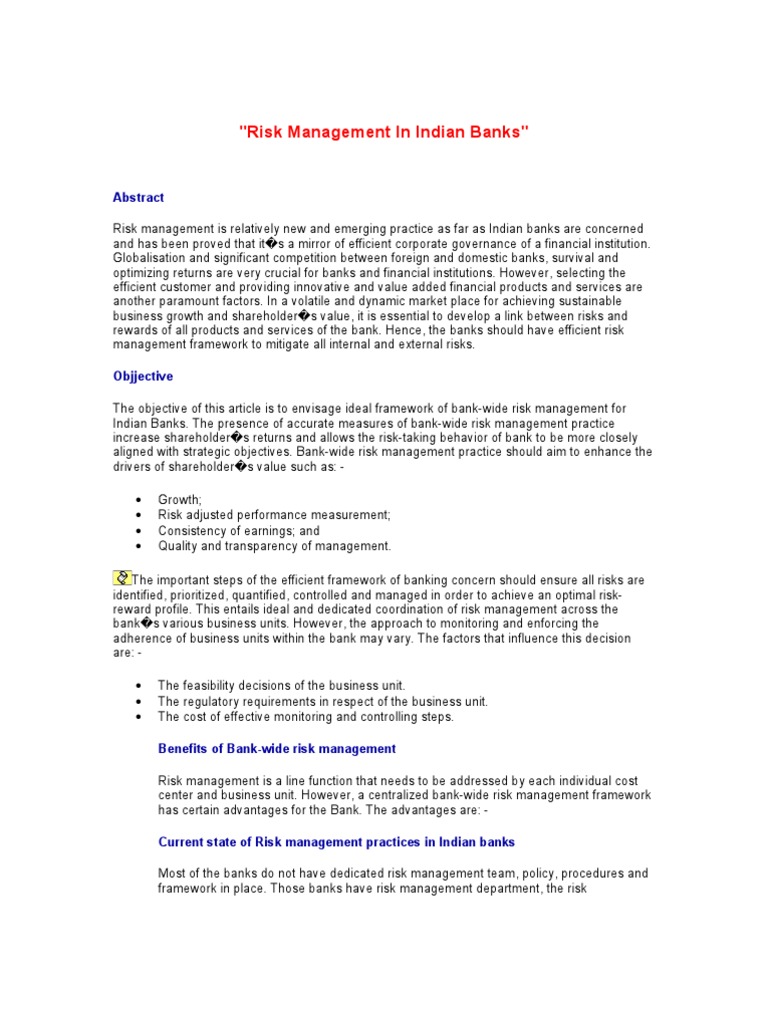Risk Management in Indian Banks | PDF | Risk Management | Risk