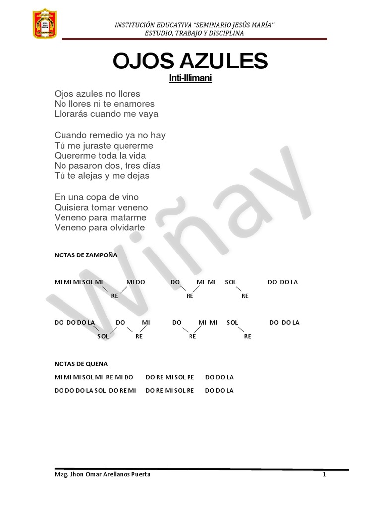 Ojos Azules Notas de Zampoña y Quena Ocio