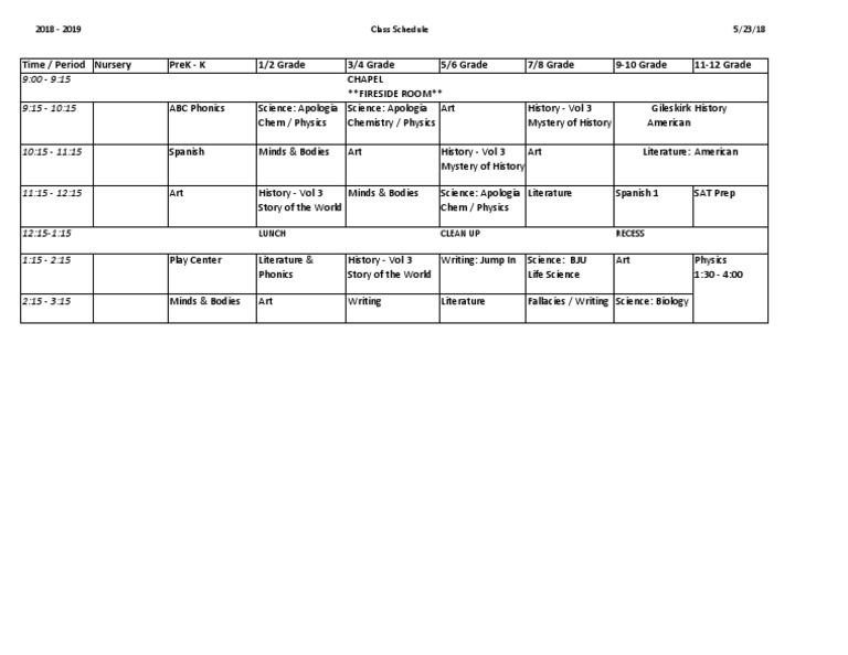 Arbor Schedule 2018 2019 | PDF | Social Science | Foreign Language Studies