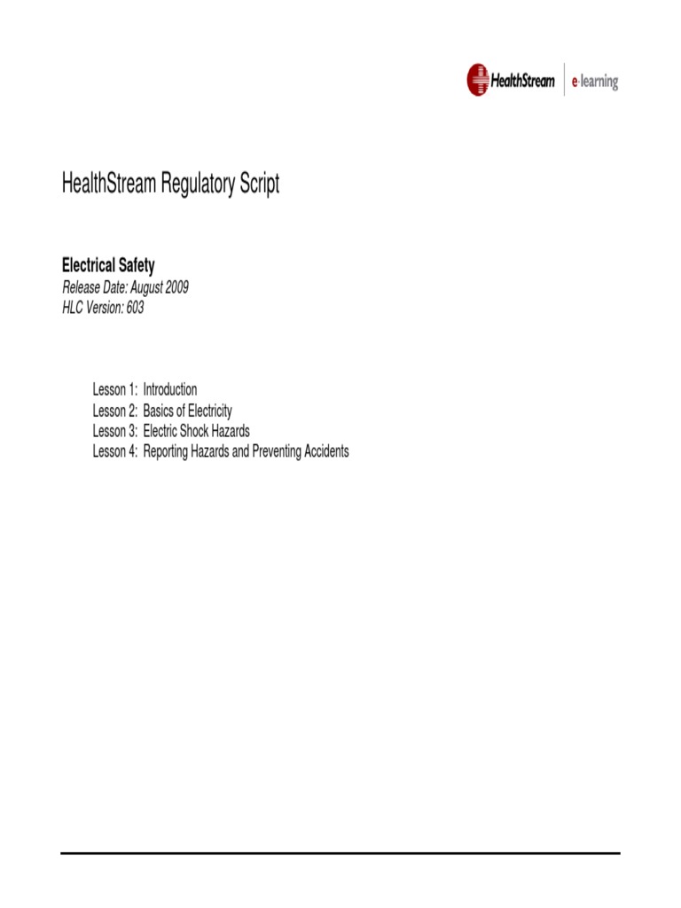 Healthstream Regulatory Script Electrical Safety Download Free PDF