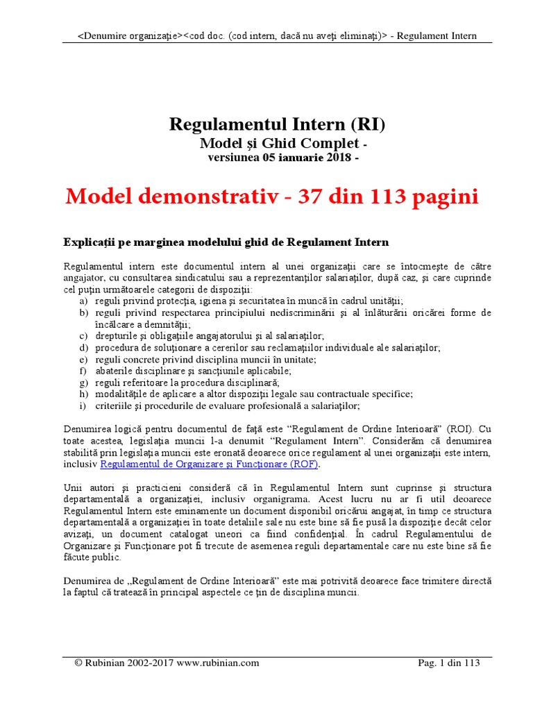Regulament Intern Model Si Ghid PDF Business