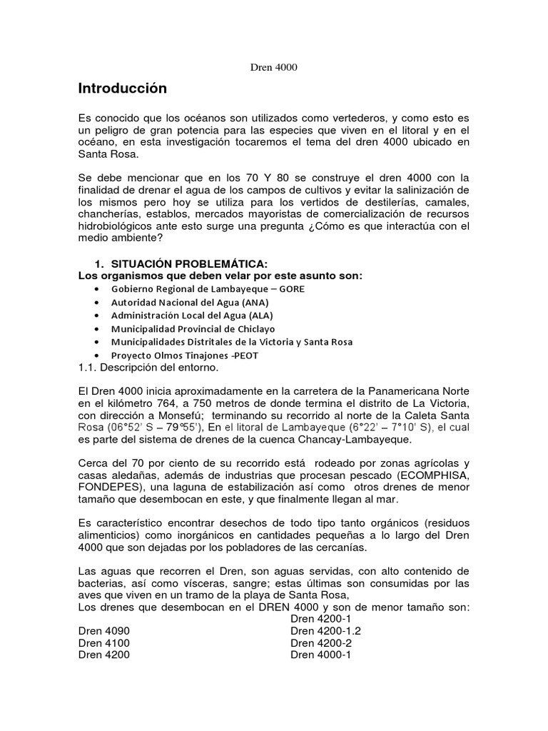 Impacto Ambiental del Dren 4000 en Chiclayo | PDF | Aguas residuales ...